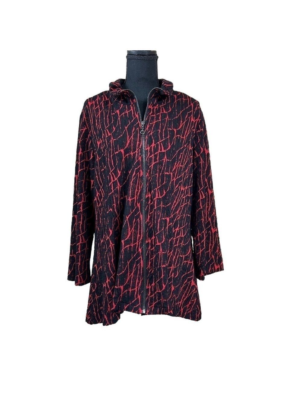 Yushi Women’s Red Black Lightweight Full Zip Collared Jacket Size L